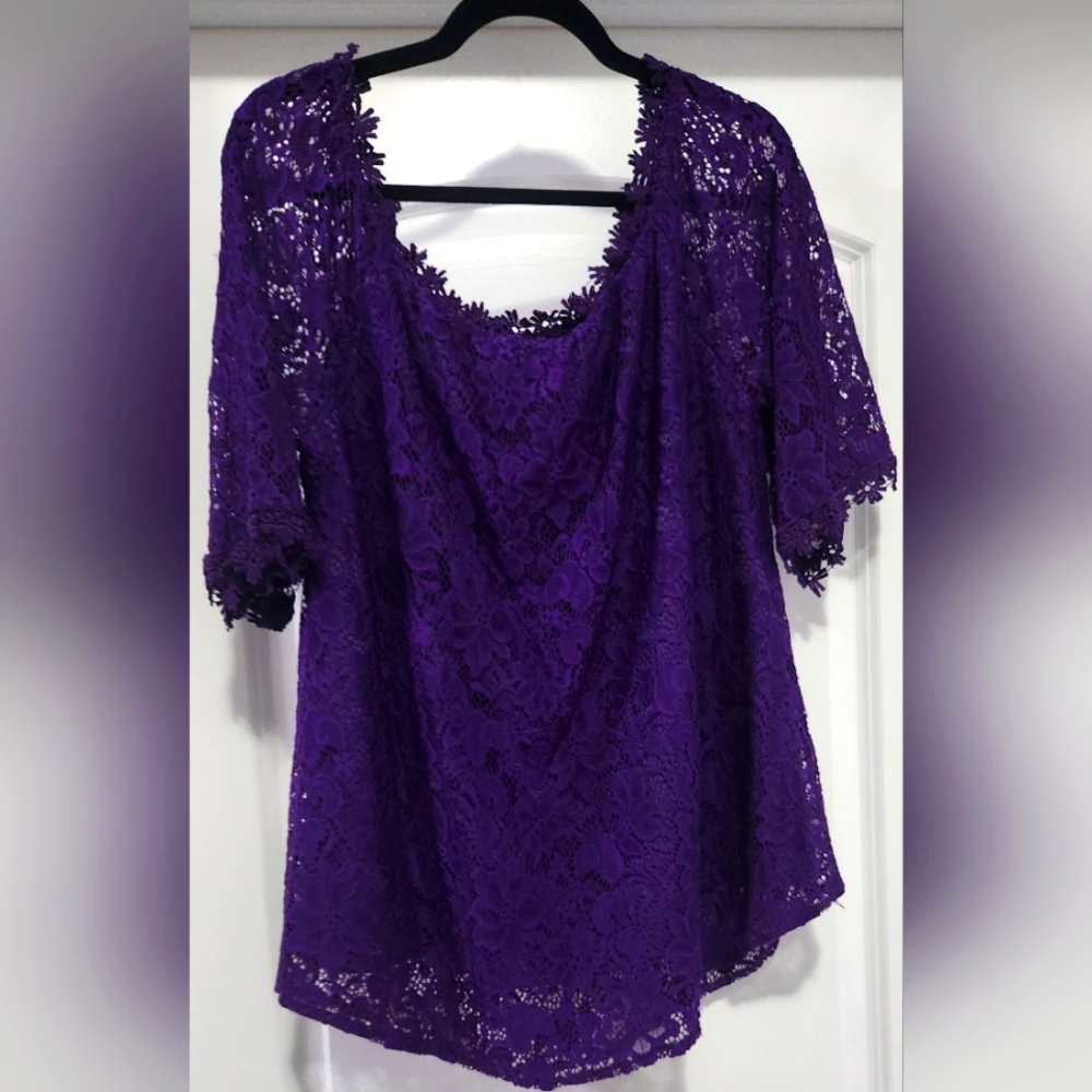 Miholl Purple Lace Floral Top Sz XXL
